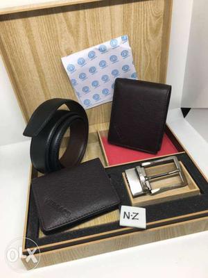 Black Leather Belt With Bi-fold Wallet