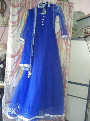Blue Illusion Sleeves Traditional Dress