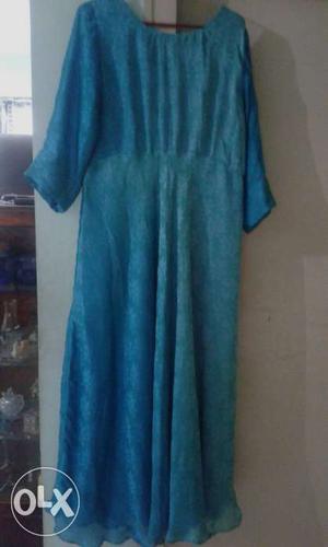 Evening Gown Turquoise Blue Crepe Fabric. Brand