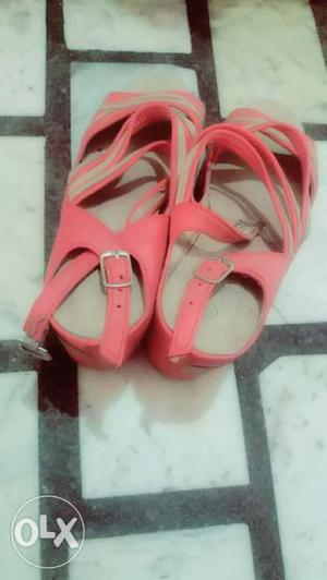 Peach-and-coral Open-toe Wedges