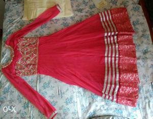 Pink Colour Anarkali with stone work in front and