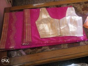Pink pure silk Sari