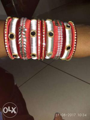 Red And White Silk Thread Bangle Lot
