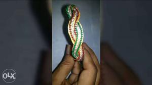 Red, Green And White Beaded Swirl Bracelet