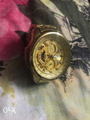 Round Gold Framed Casio Edifice Chronograph Watch