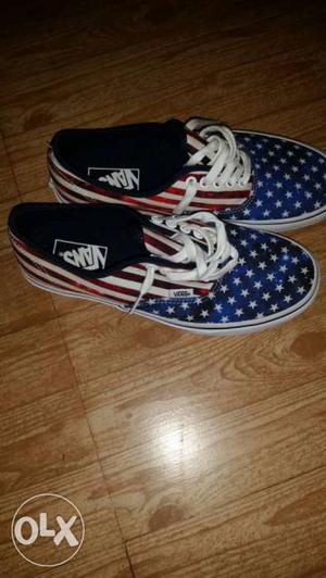 White-red-blue Vans U.S.A Themed Sneakers