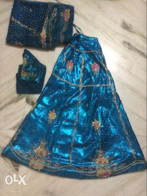 Women's Blue And Brown Floral Sari