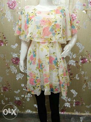 Women's White And Pink Floral Dress