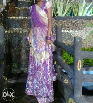Women's purple And goldan Floral Gagra Choli