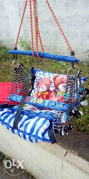 Baby's Blue And Black Portable Swing