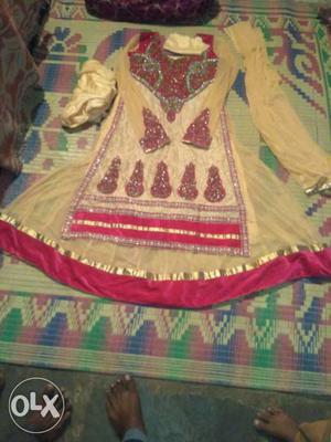 Beige And Pink Traditional Dress