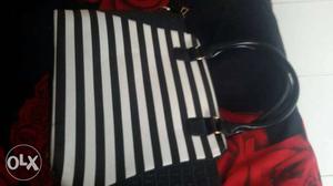 Black And White Striped Leather Tote Bag