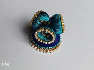 Blue Silk Tread Jhumka Earring