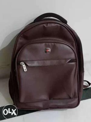 Brown Leather Zip Backpack
