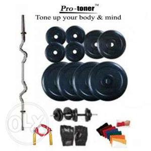 Dumbell and curlrod with 20kg rubber weight