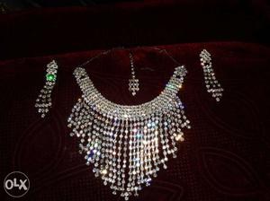 Embellished Diamond Silver Bubble Necklace And Earrings