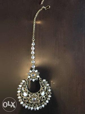 Gold And White Pearl Maang Tikka For Women