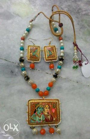 Hindu Deity Pendant Necklace With Pair Of Hook Earrings