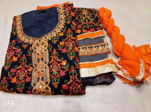 Orange, Red, And Brown Floral Traditional Dress