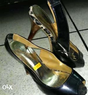 Pair Of Black Patent Leather Marie Claire Heeled Sandals
