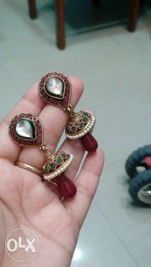 Pair Of Red Jhumkas Earrings