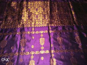 Purple And Gold-color Floral Textile