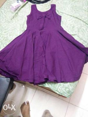 Purple Scoop Neck Sleeveless Pleated Mini Dress