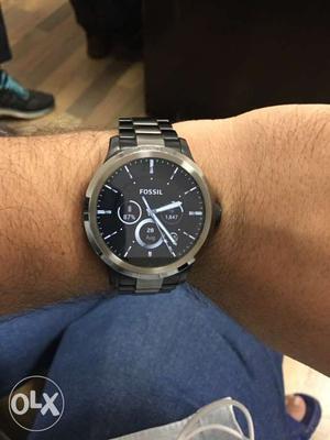 Round Silver Case Fossil Chronograph Watch With Link