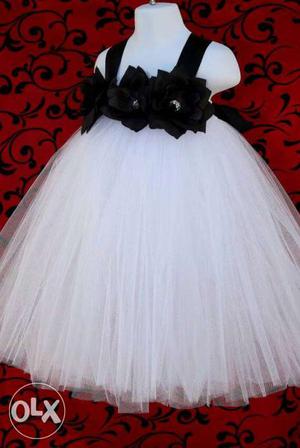 Toddler's White And Black Sleeveless Tutu Dress