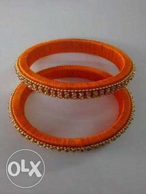 Two Orange Diamond Cluster Silk-thread Bangles