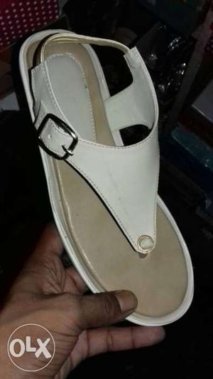 White Leather T-strap Sandal
