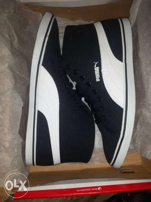 White-and-black Puma High Top Mid angle Sneakers In Box for