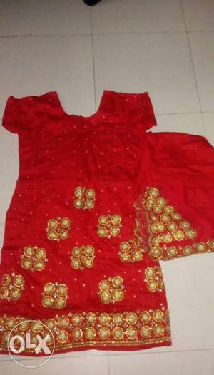 Women's Red And Yellow Printed Sari