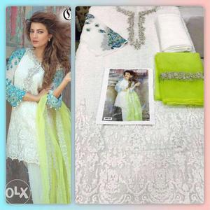 Women's White And Green Salwar Kameez for sale