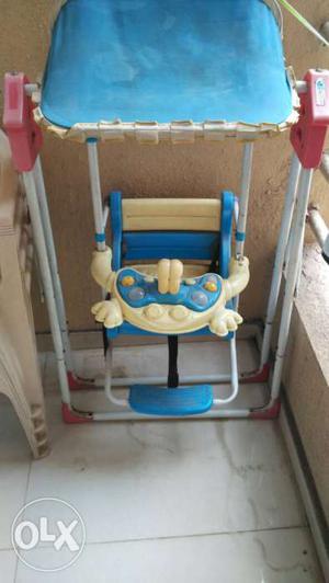 Baby's Blue And Yellow Portable Swing