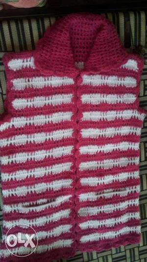 Red And White Knitted Vest