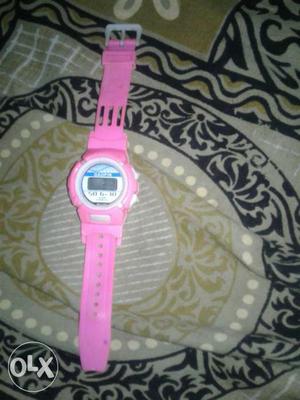Round White And Pink Digital Watchj