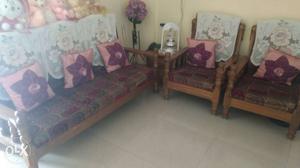 3+2 sofa of sal wood with nice cushions with tea