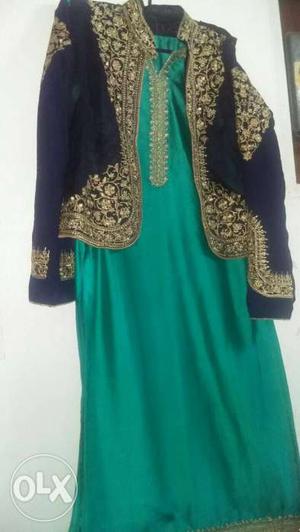 Black And Green Gold Floral Traditional Dress