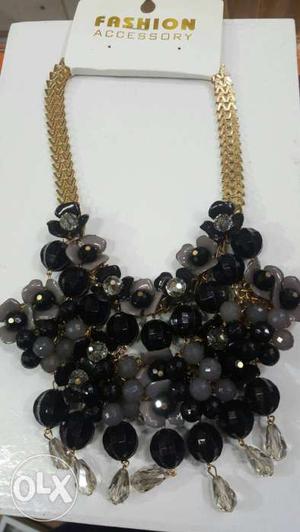 Black And Grey Beaded Fashion Accessory Pendant Gold Chain