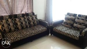 Black-and-brown Sofa Set With Throw Pillows