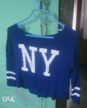 Blue And White New York Long Sleeve Scoop Neck Shirt unused