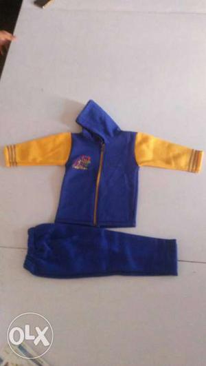 Blue And Yellow Zip-up Hoodie Jacket With Pants