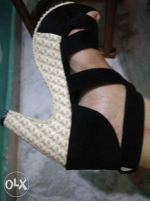 Brand new unused black and beige open toe heels.