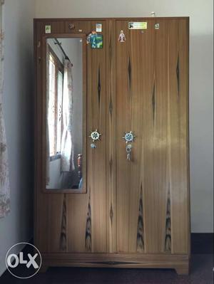 Brown Wooden 2-door Cabinet With Mirror