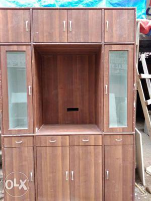 Brown Wooden TV Hutch With Cabinet 