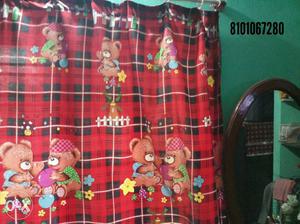 Combo of 2 Red, Black, And Brown Bear Print Curtain