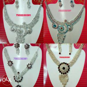 Four Pendant Necklaces With Earrings Set Collage