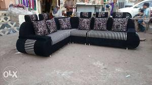 Gray And Black Stripe Sectional Sofa