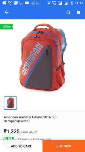 Orange And Grey America Tourister Urbane Backpack